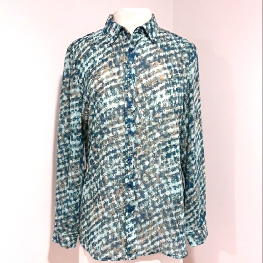 Coldwater Creek Colorful Long-Sleeve button down collared blouse size Small/ 8